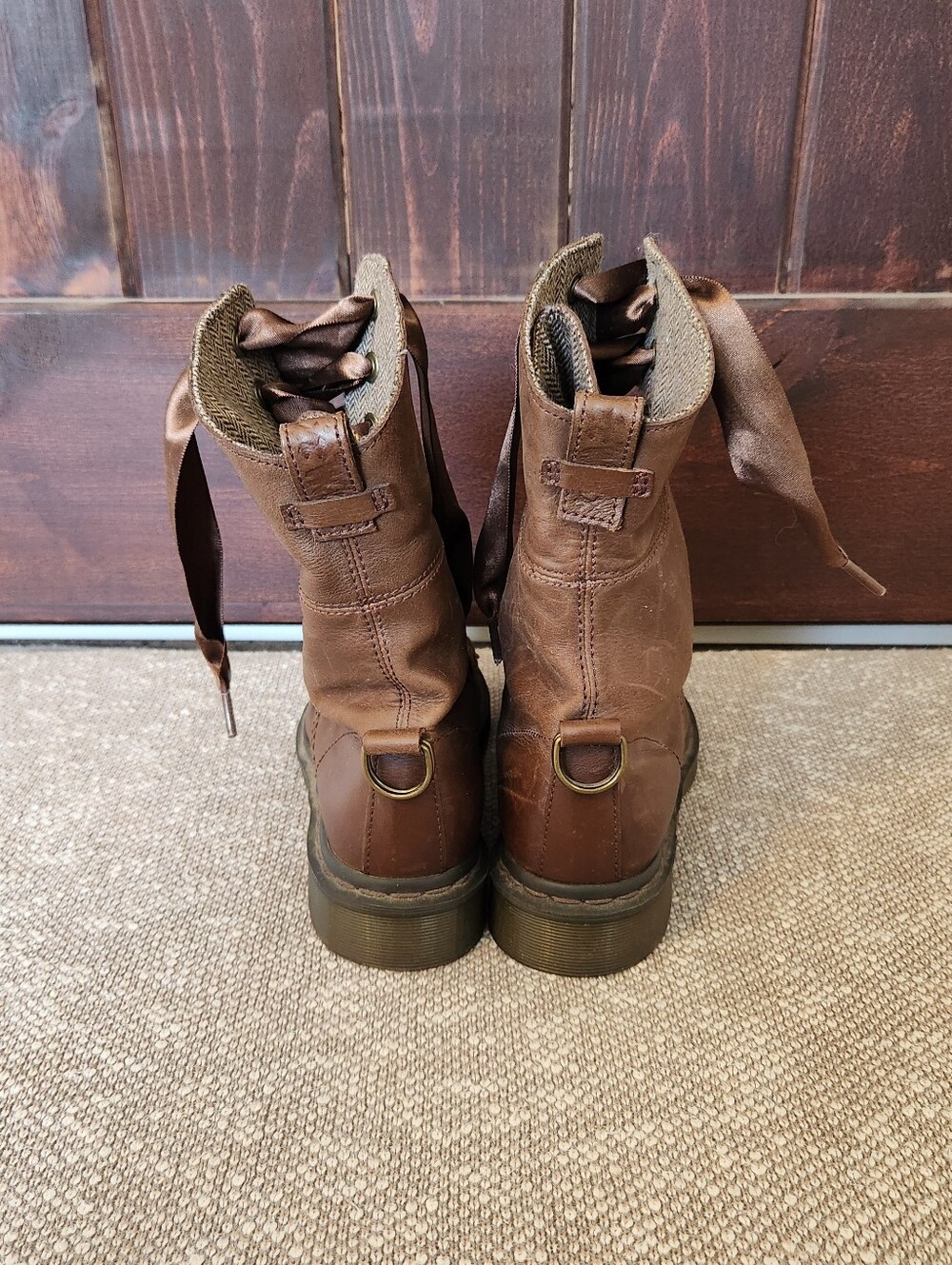 Dr Martens Aimilita W Sz 8 Brown Leather Fold Down Herringbone Tweed Lined Boots - Picture 5 of 8